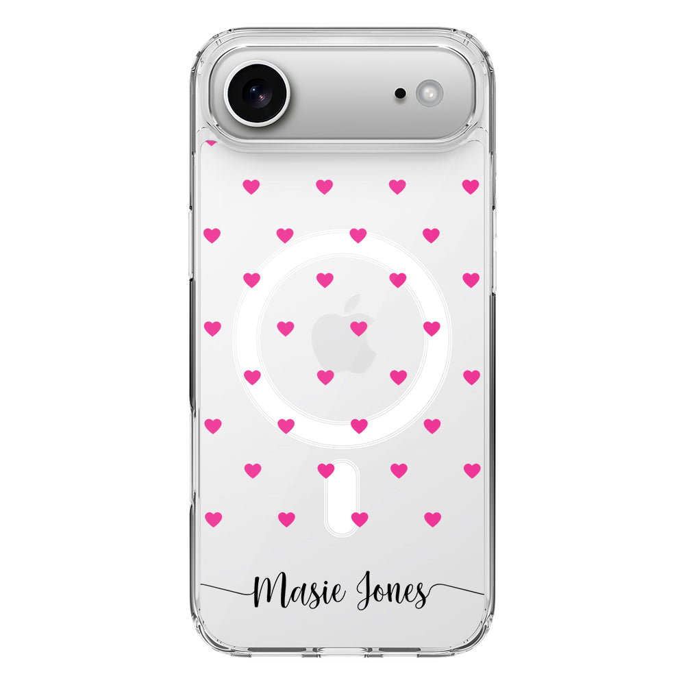Apple iPhone 17 Air / Clear MagSafe Heart Pattern Custom Text, My Name Phone Case - Stylizedd.com