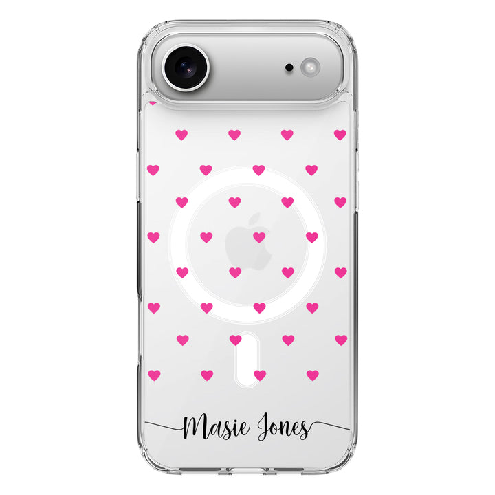 Apple iPhone 17 Air / Clear MagSafe Heart Pattern Custom Text, My Name Phone Case - Stylizedd.com