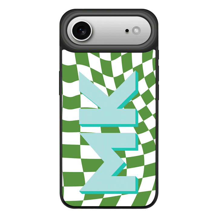 Apple iPhone 17 Air / Rugged MagSafe Custom Monogram Initial Wavy Checkerboard, Phone Case - Stylizedd.com