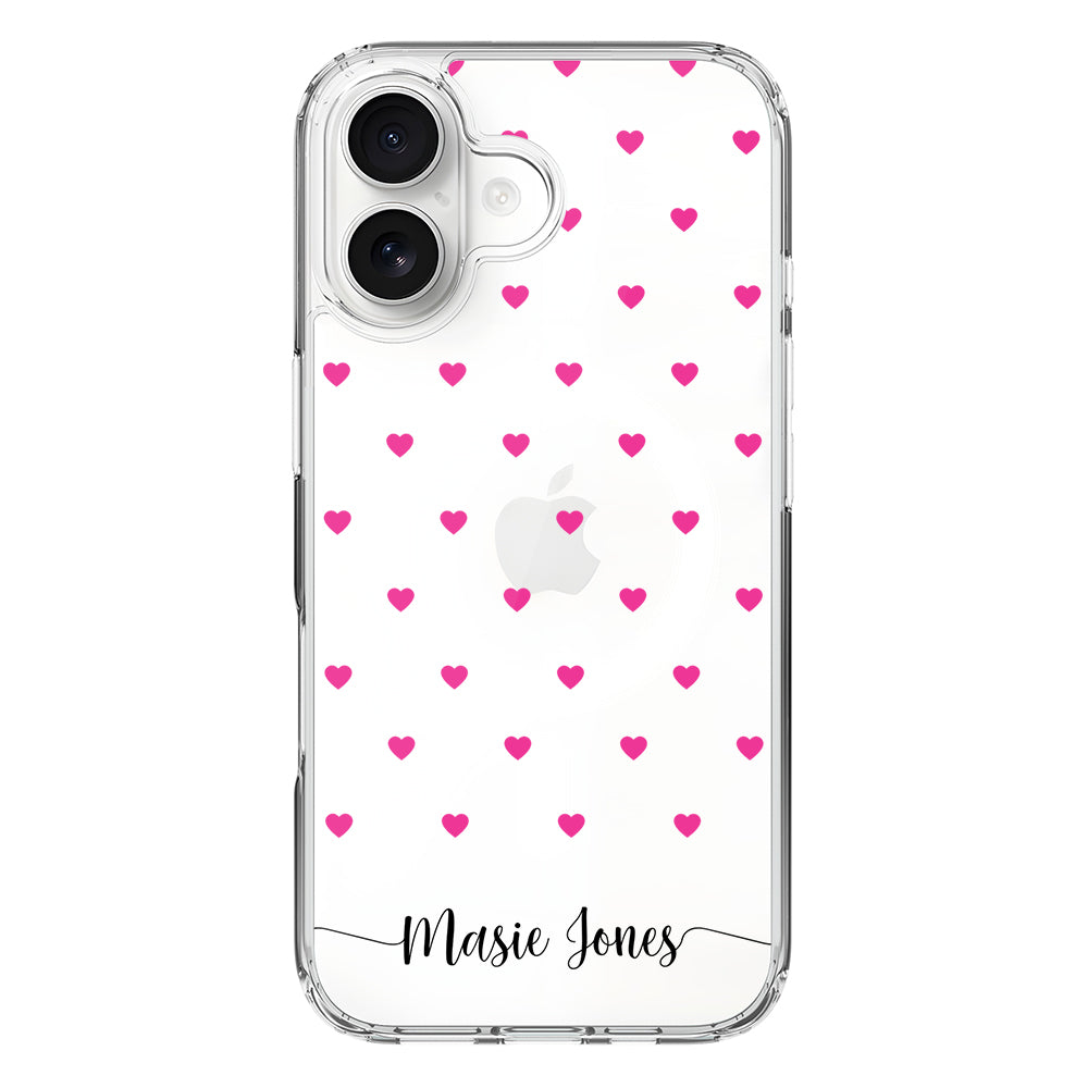 Apple iPhone 17 / Clear MagSafe Heart Pattern Custom Text, My Name Phone Case - Stylizedd.com