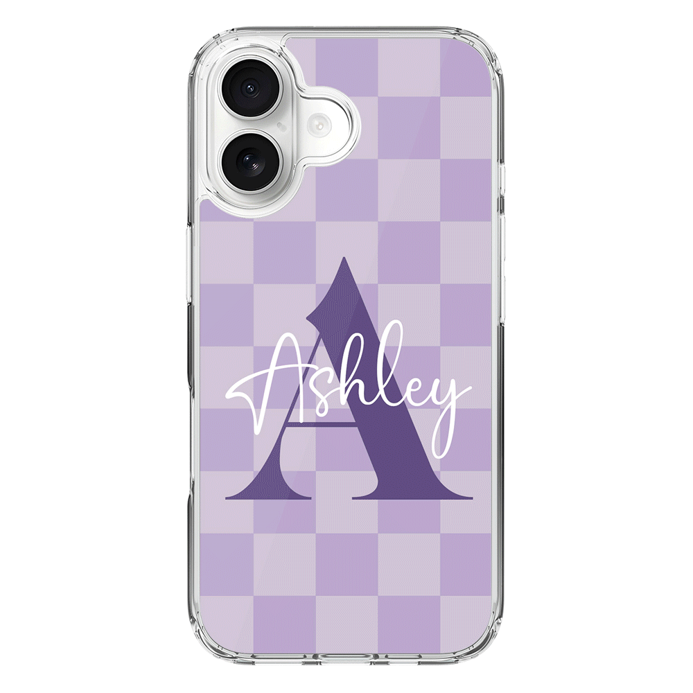 Apple iPhone 17 / Clear MagSafe Personalized Name Initial Monogram Checkerboard, Phone Case - Stylizedd.com