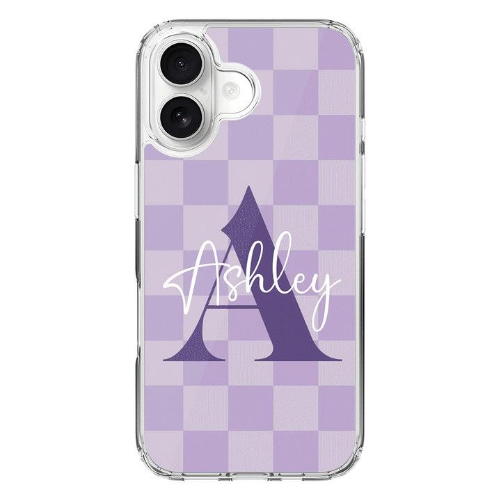 Apple iPhone 17 / Clear MagSafe Personalized Name Initial Monogram Checkerboard, Phone Case - Stylizedd.com