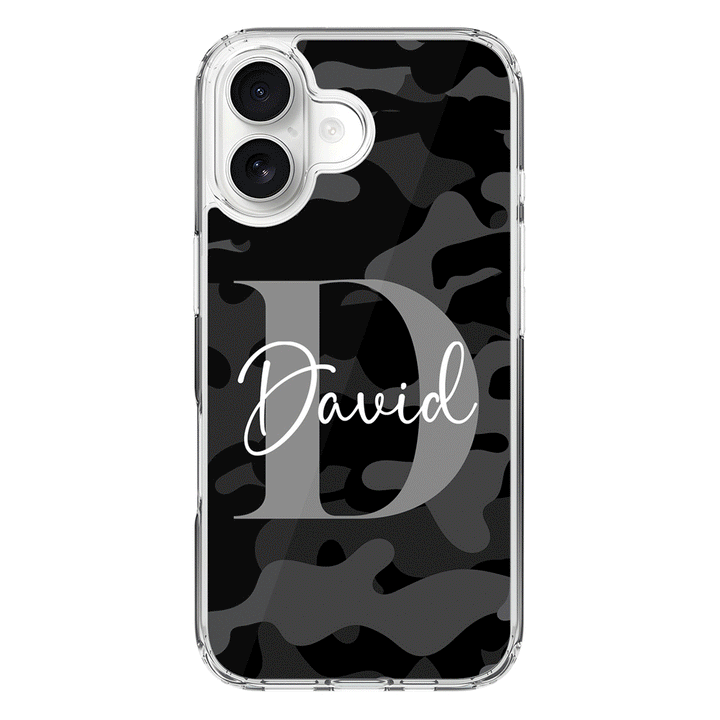 Apple iPhone 17 / Clear MagSafe Personalized Name Camouflage Military Camo, Phone case - Stylizedd.com