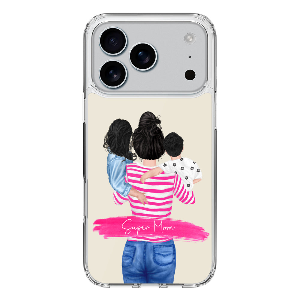 Apple iPhone 17 Pro / Clear MagSafe Custom Clipart Text Mother Son & Daughter Phone Case - Stylizedd.com