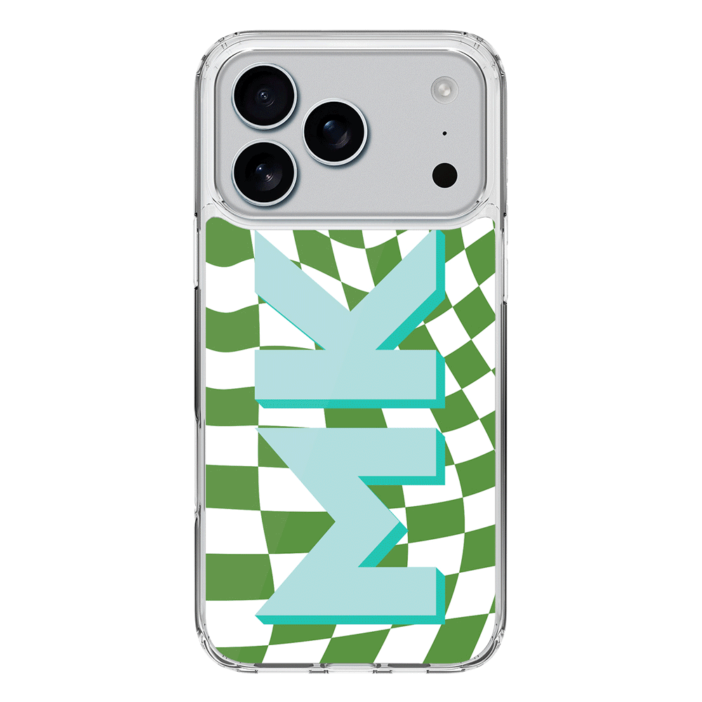 Apple iPhone 17 Pro / Clear MagSafe Custom Monogram Initial Wavy Checkerboard, Phone Case - Stylizedd.com