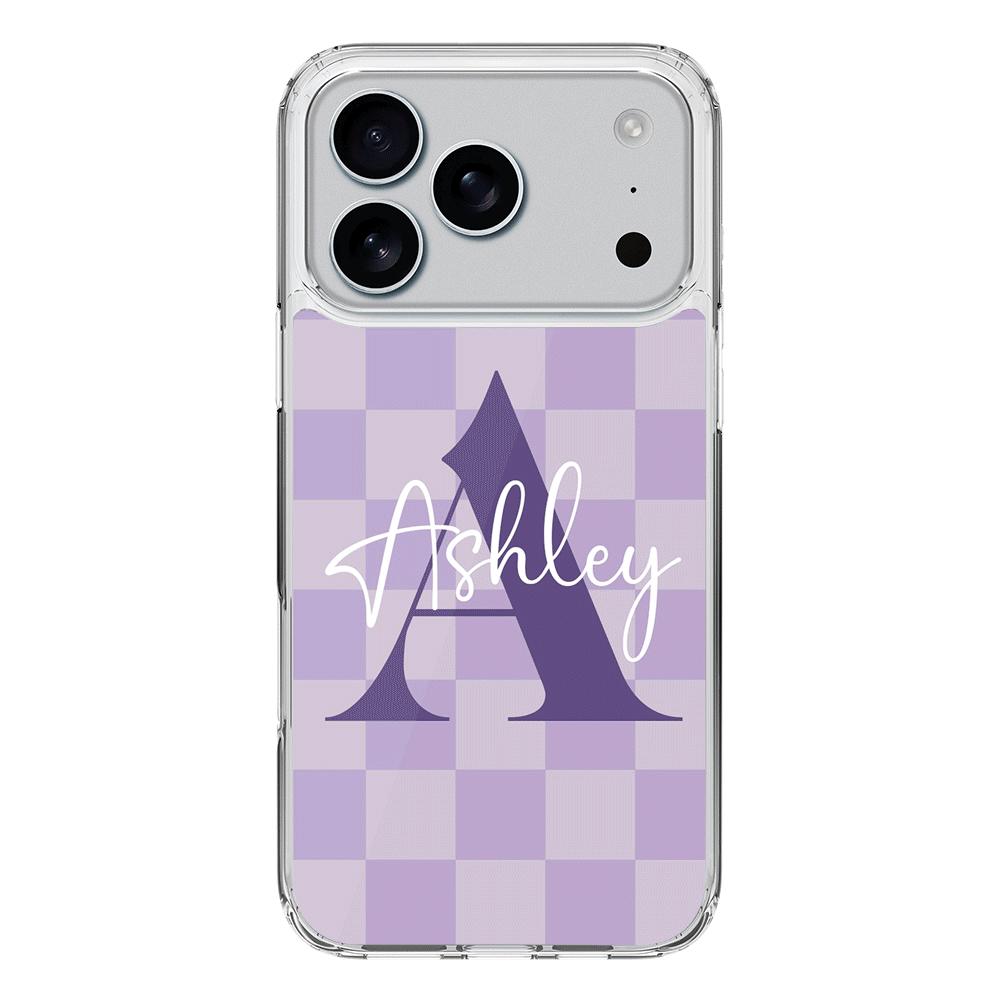 Apple iPhone 17 Pro / Clear MagSafe Personalized Name Initial Monogram Checkerboard, Phone Case - Stylizedd.com