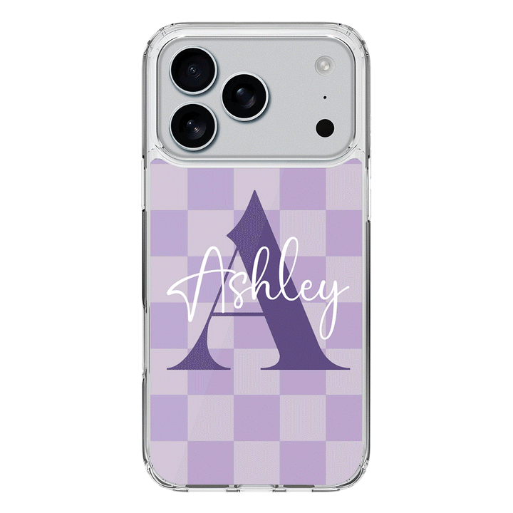 Apple iPhone 17 Pro / Clear MagSafe Personalized Name Initial Monogram Checkerboard, Phone Case - Stylizedd.com