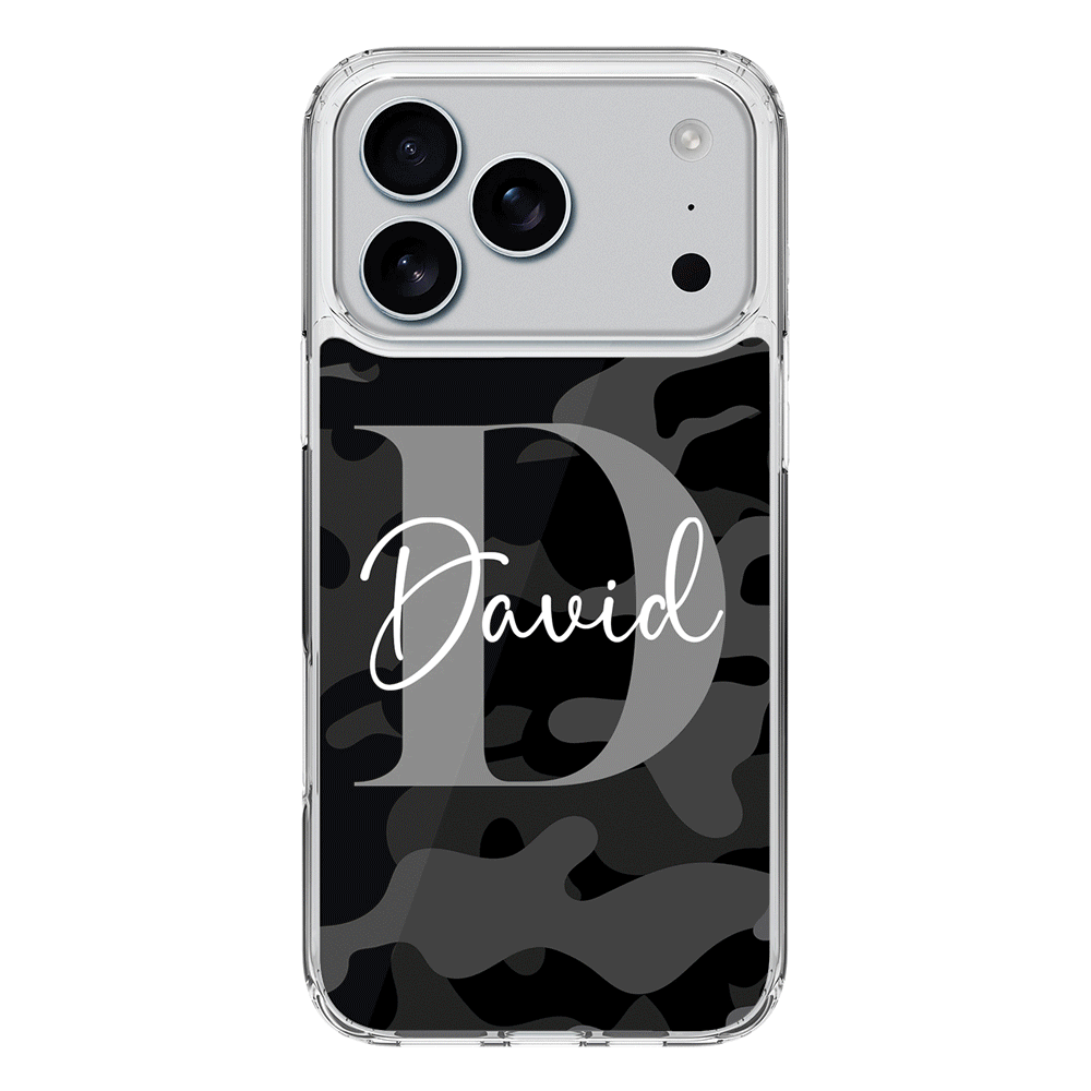 Apple iPhone 17 Pro / Clear MagSafe Personalized Name Camouflage Military Camo, Phone case - Stylizedd.com