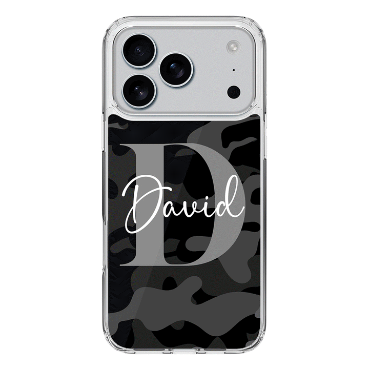 Apple iPhone 17 Pro / Clear MagSafe Personalized Name Camouflage Military Camo, Phone case - Stylizedd.com