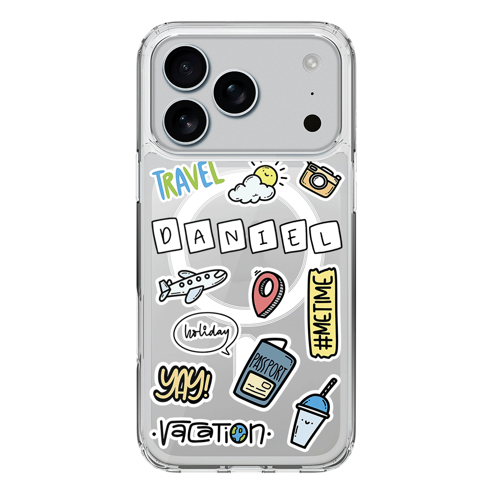 Apple iPhone 17 Pro / Clear MagSafe Personalized Name Travel Time Sticker, Phone Case - Stylizedd.com