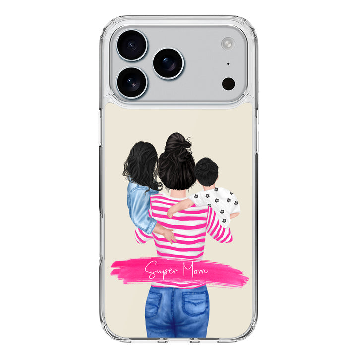 Apple iPhone 17 Pro Max / Clear MagSafe Custom Clipart Text Mother Son & Daughter Phone Case - Stylizedd.com