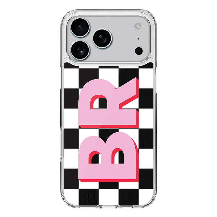 Apple iPhone 17 Pro Max / Clear MagSafe Custom Monogram Initial Checkerboard, Phone Case - Stylizedd.com