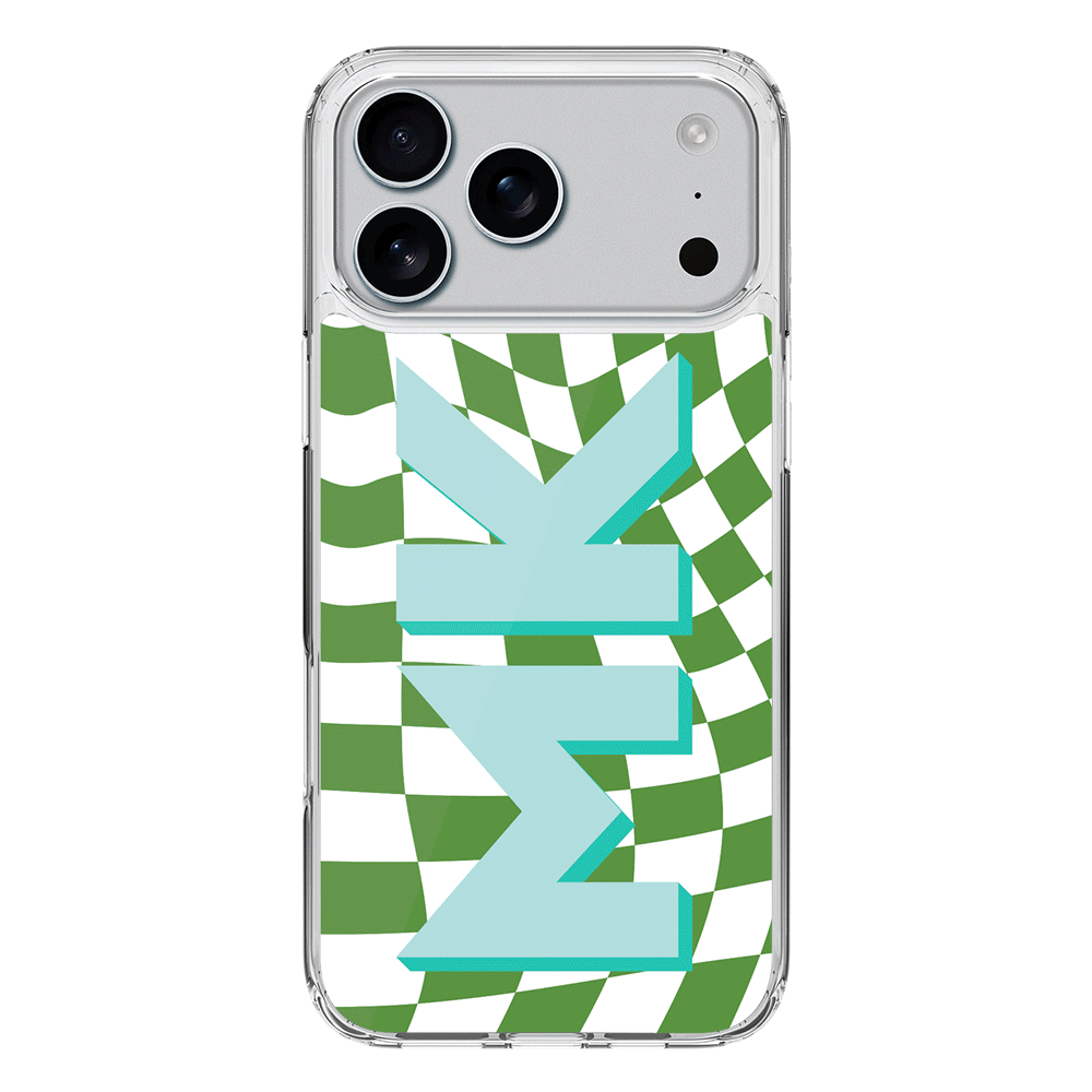 Apple iPhone 17 Pro Max / Clear MagSafe Custom Monogram Initial Wavy Checkerboard, Phone Case - Stylizedd.com