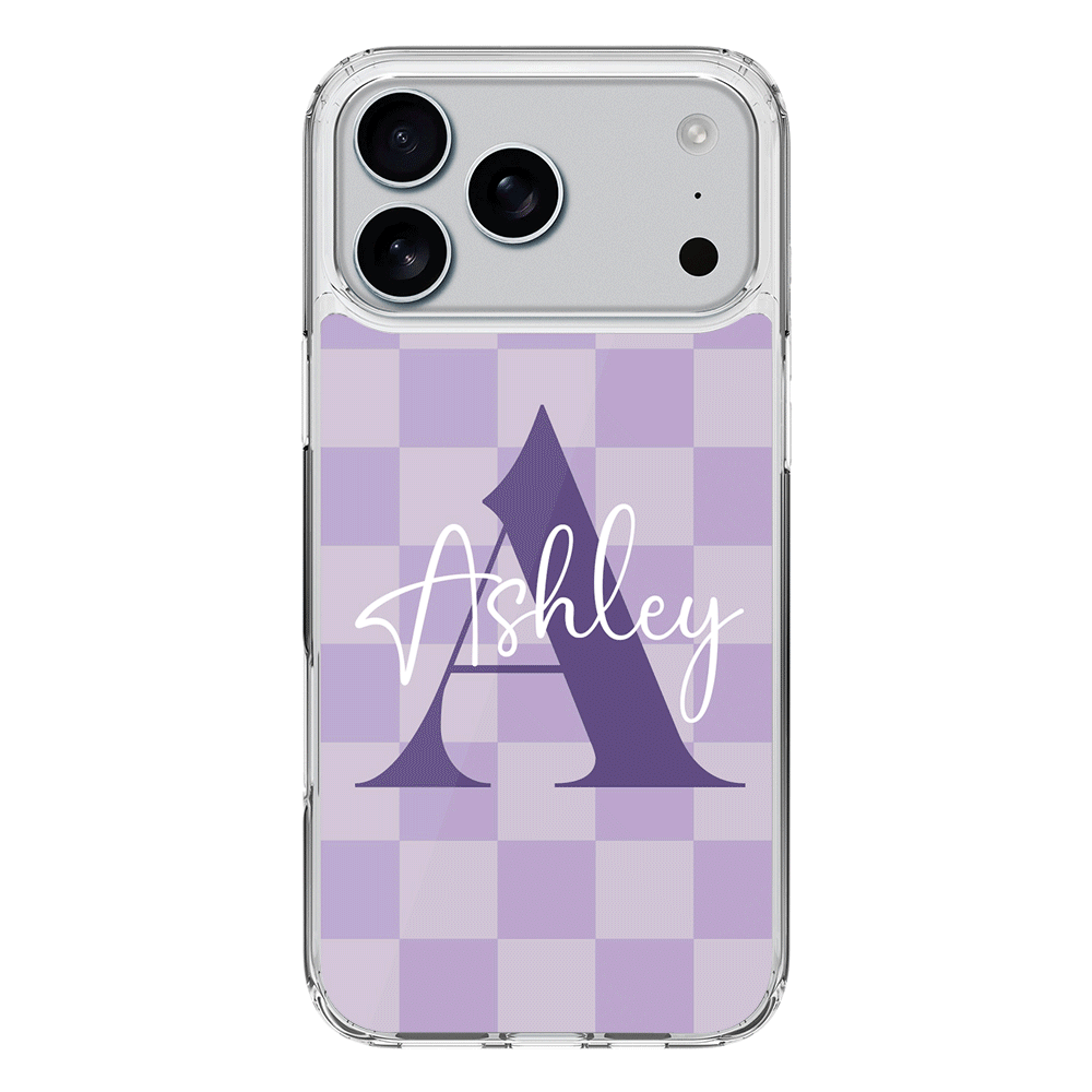 Apple iPhone 17 Pro Max / Clear MagSafe Personalized Name Initial Monogram Checkerboard, Phone Case - Stylizedd.com