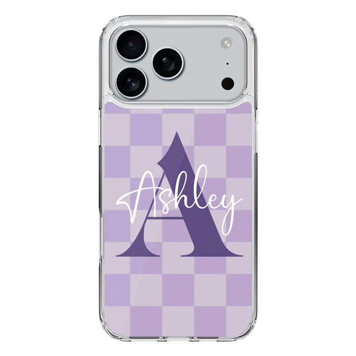 Apple iPhone 17 Pro Max / Clear MagSafe Personalized Name Initial Monogram Checkerboard, Phone Case - Stylizedd.com