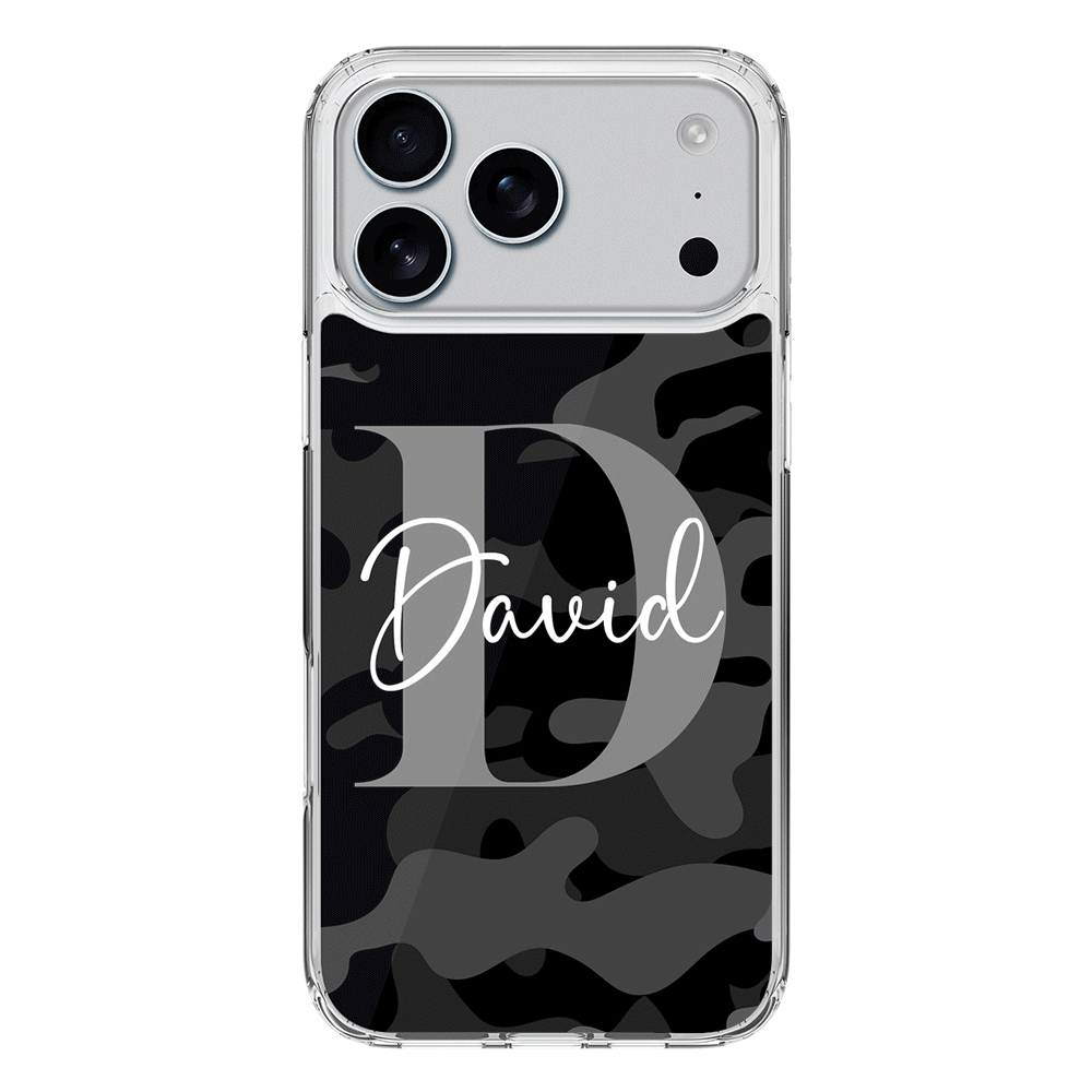 Apple iPhone 17 Pro Max / Clear MagSafe Personalized Name Camouflage Military Camo, Phone case - Stylizedd.com