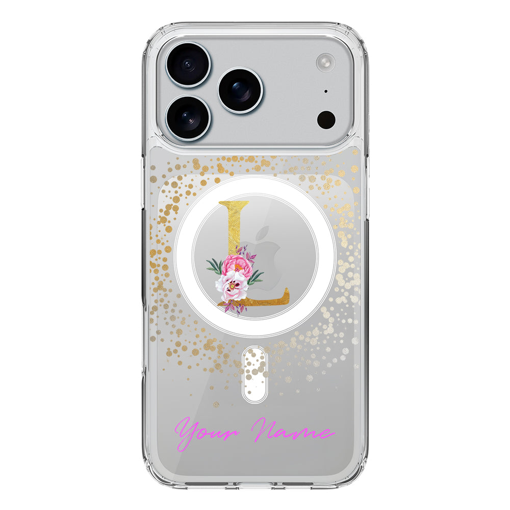 Apple iPhone 17 Pro Max / Clear MagSafe Floral Initial Phone Case - Stylizedd.com
