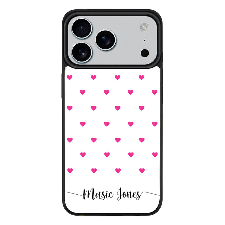 Apple iPhone 17 Pro Max / Rugged MagSafe Heart Pattern Custom Text, My Name Phone Case - Stylizedd.com