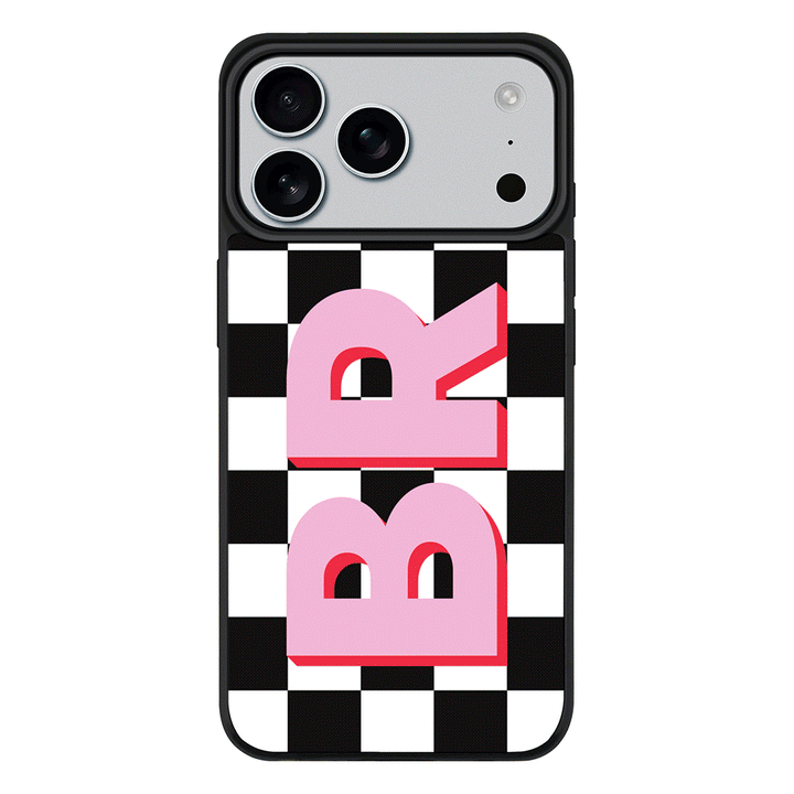 Apple iPhone 17 Pro Max / Rugged MagSafe Custom Monogram Initial Checkerboard, Phone Case - Stylizedd.com