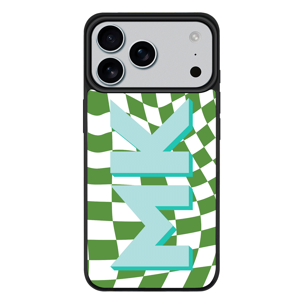 Apple iPhone 17 Pro Max / Rugged MagSafe Custom Monogram Initial Wavy Checkerboard, Phone Case - Stylizedd.com
