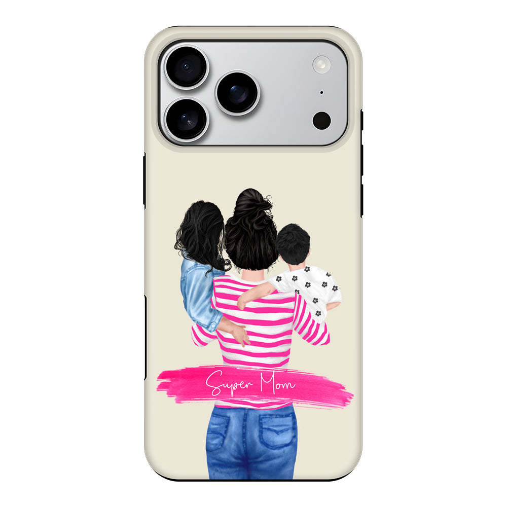 Apple iPhone 17 Pro Max / Tough MagSafe Custom Clipart Text Mother Son & Daughter Phone Case - Stylizedd.com
