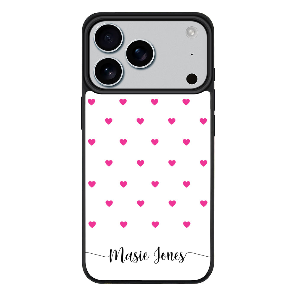 Apple iPhone 17 Pro / Rugged MagSafe Heart Pattern Custom Text, My Name Phone Case - Stylizedd.com