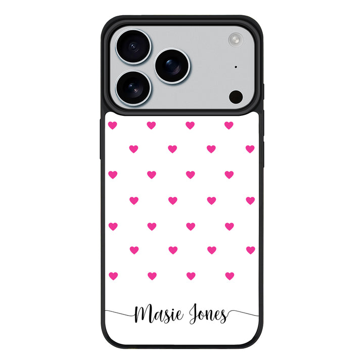 Apple iPhone 17 Pro / Rugged MagSafe Heart Pattern Custom Text, My Name Phone Case - Stylizedd.com