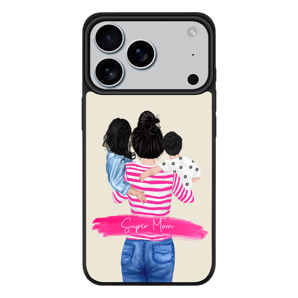 Apple iPhone 17 Pro / Rugged MagSafe Custom Clipart Text Mother Son & Daughter Phone Case - Stylizedd.com
