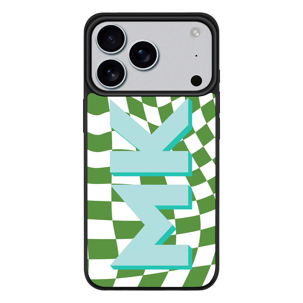 Apple iPhone 17 Pro / Rugged MagSafe Custom Monogram Initial Wavy Checkerboard, Phone Case - Stylizedd.com
