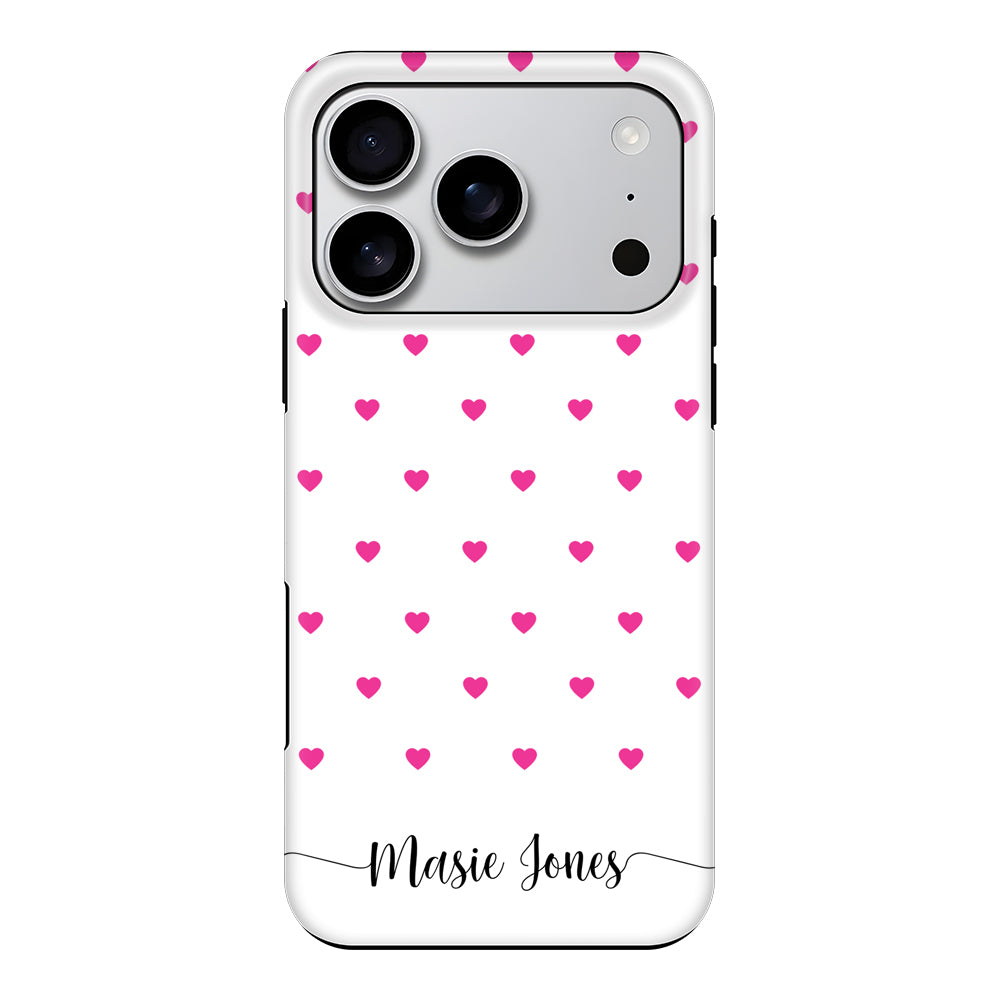Apple iPhone 17 Pro / Tough MagSafe Heart Pattern Custom Text, My Name Phone Case - Stylizedd.com