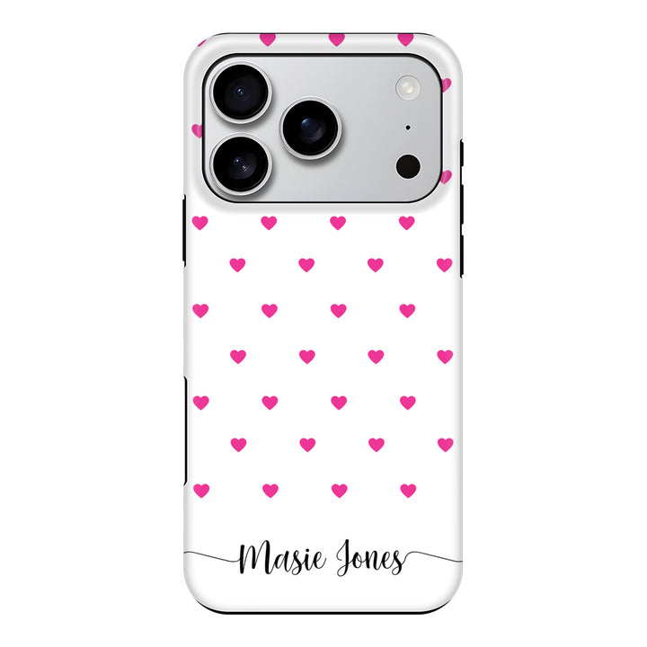 Apple iPhone 17 Pro / Tough MagSafe Heart Pattern Custom Text, My Name Phone Case - Stylizedd.com