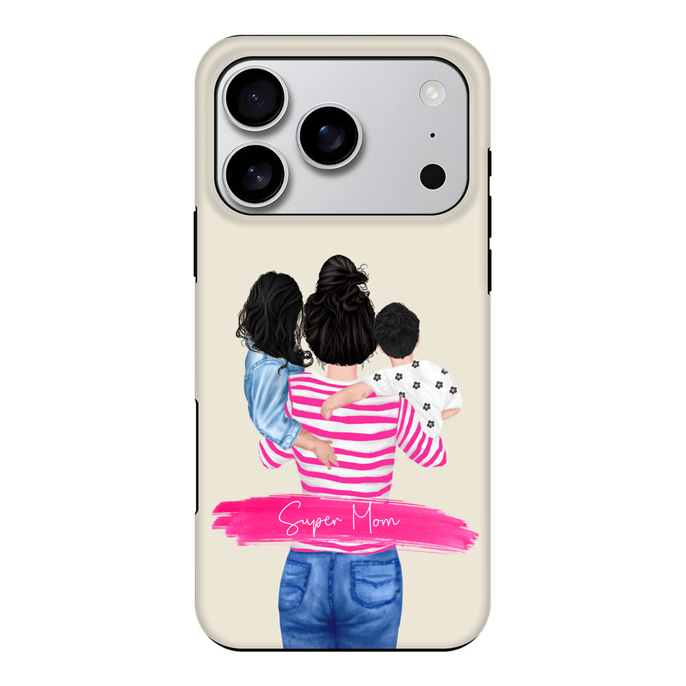 Apple iPhone 17 Pro / Tough MagSafe Custom Clipart Text Mother Son & Daughter Phone Case - Stylizedd.com