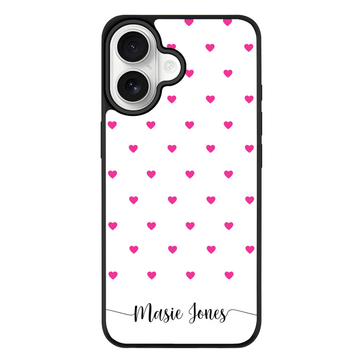 Apple iPhone 17 / Rugged MagSafe Heart Pattern Custom Text, My Name Phone Case - Stylizedd.com
