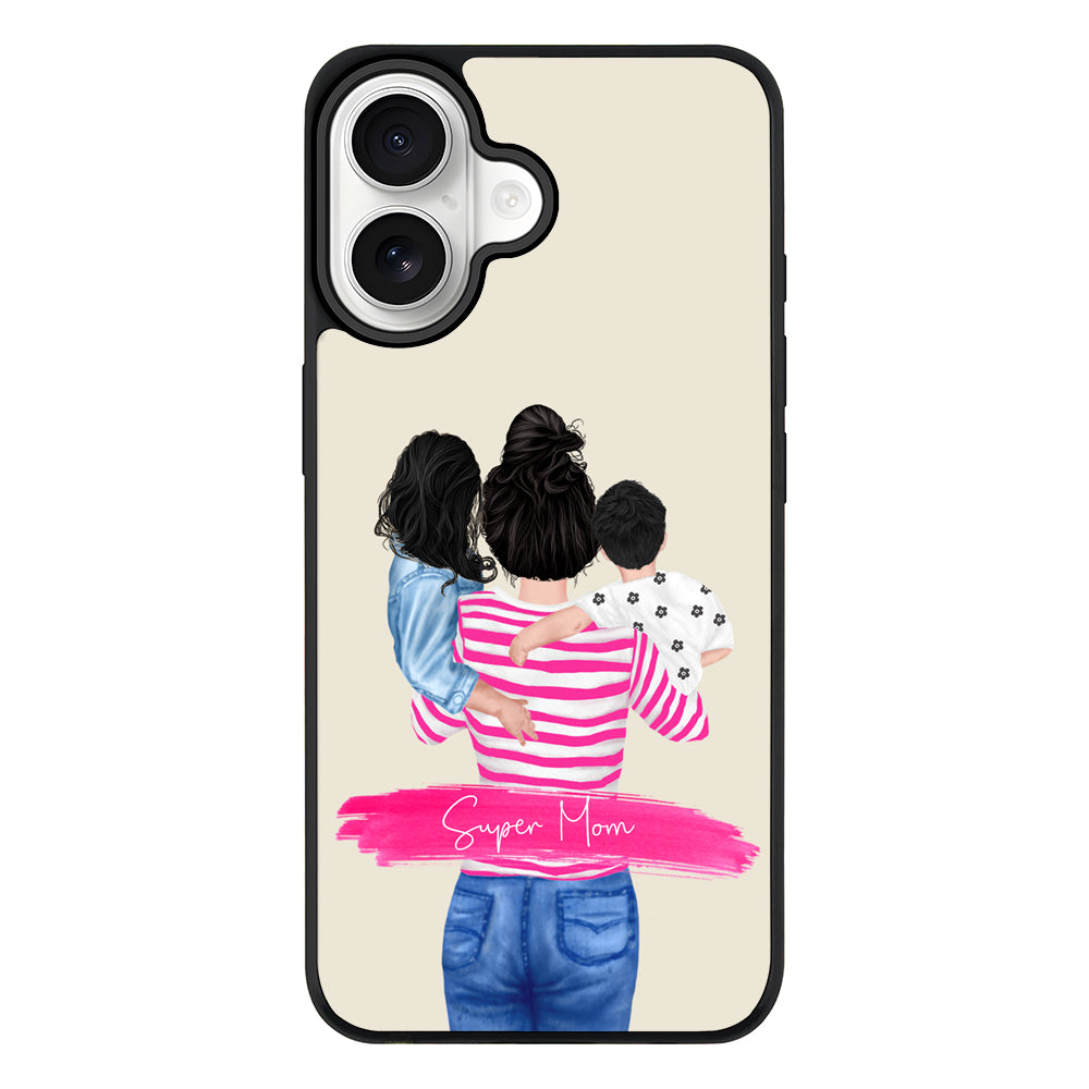 Apple iPhone 17 / Rugged MagSafe Custom Clipart Text Mother Son & Daughter Phone Case - Stylizedd.com
