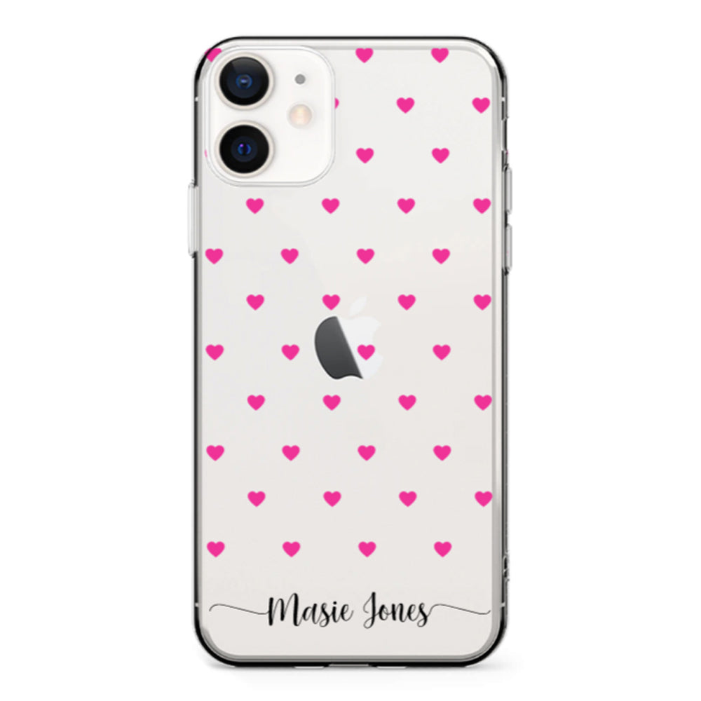 Apple iPhone 11 / Clear Classic Heart Pattern Custom Text, My Name Phone Case - Stylizedd.com
