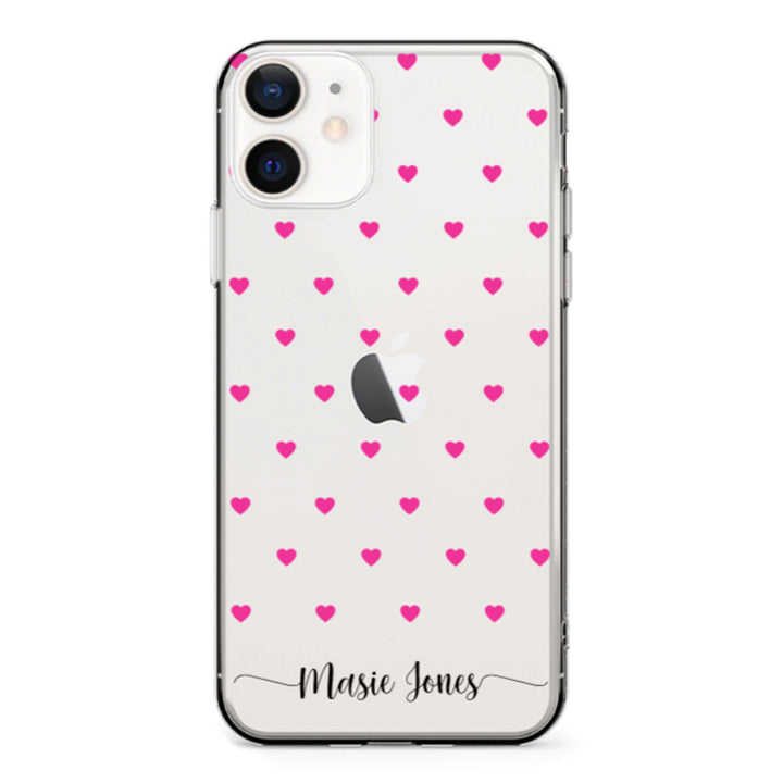 Apple iPhone 11 / Clear Classic Heart Pattern Custom Text, My Name Phone Case - Stylizedd.com