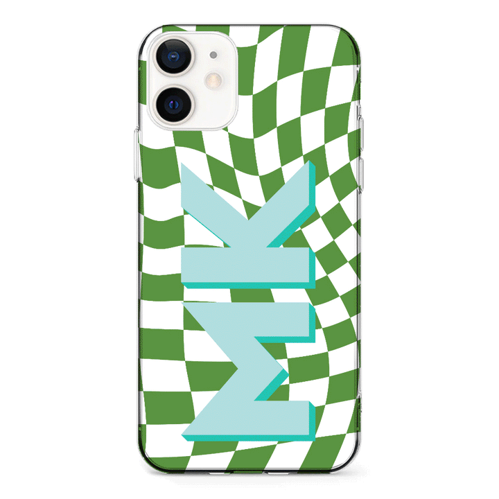 Apple iPhone 11 / Clear Classic Custom Monogram Initial Wavy Checkerboard, Phone Case - Stylizedd.com