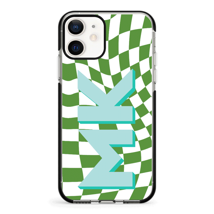 Apple iPhone 11 / Impact Pro Black Custom Monogram Initial Wavy Checkerboard, Phone Case - Stylizedd.com