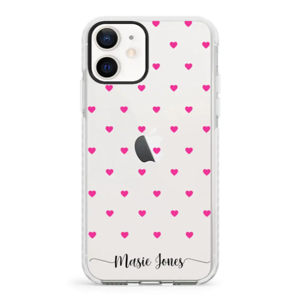 Apple iPhone 11 / Impact Pro White Heart Pattern Custom Text, My Name Phone Case - Stylizedd.com