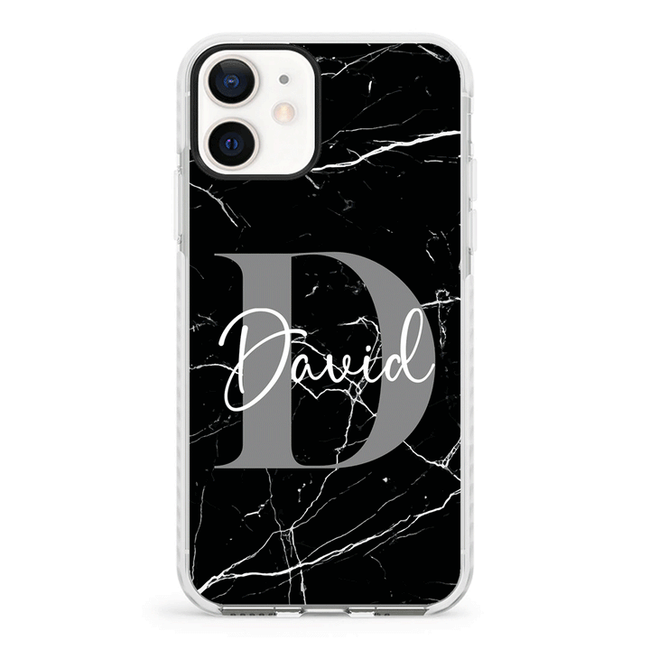 Apple iPhone 11 / Impact Pro White Personalized Text Black & White Marble Texture, Phone Case - Stylizedd.com