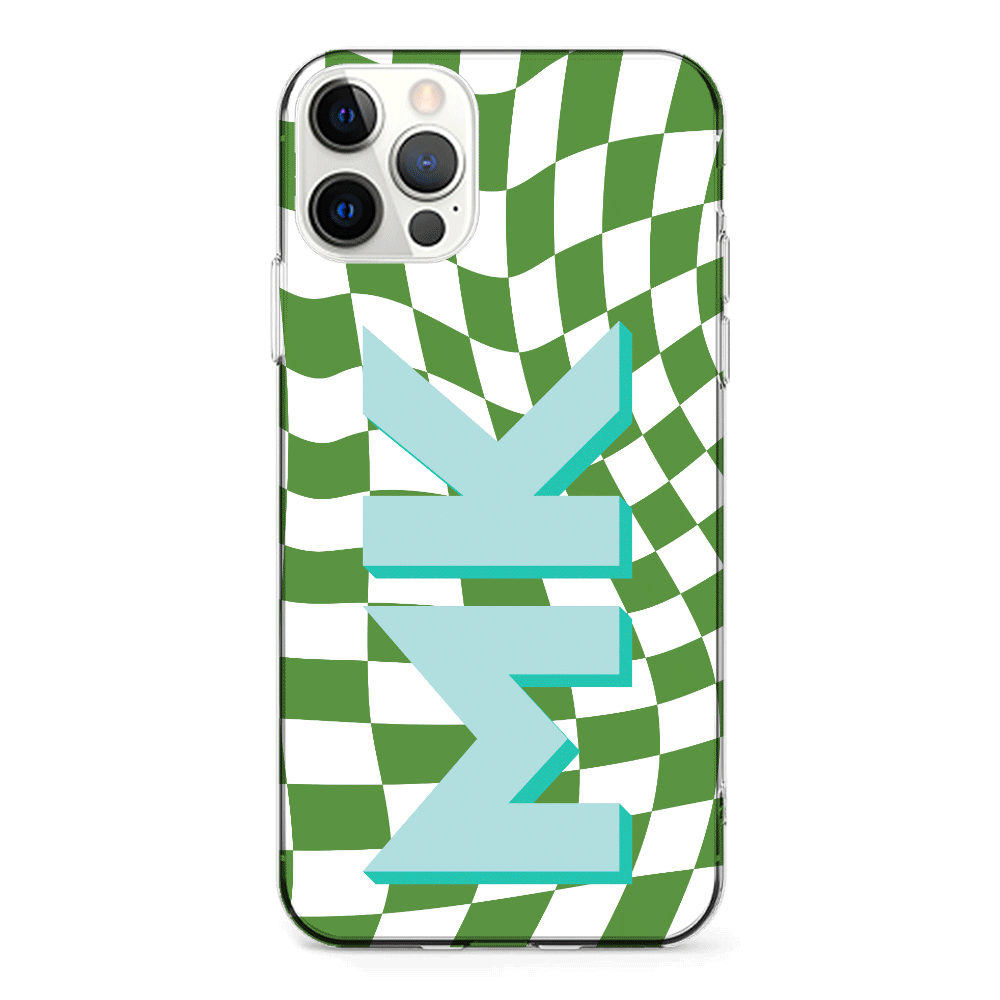 Apple iPhone 11 Pro / Clear Classic Custom Monogram Initial Wavy Checkerboard, Phone Case - Stylizedd.com