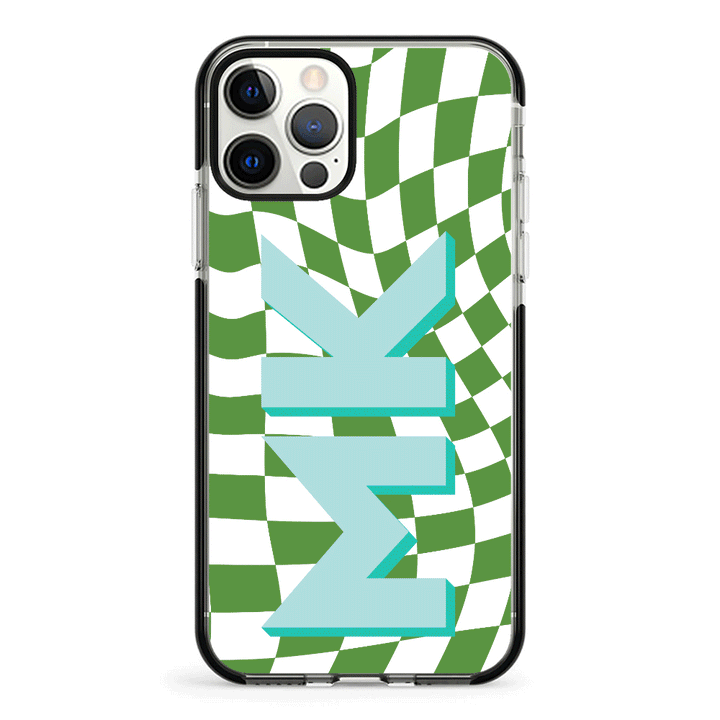 Apple iPhone 11 Pro / Impact Pro Black Custom Monogram Initial Wavy Checkerboard, Phone Case - Stylizedd.com