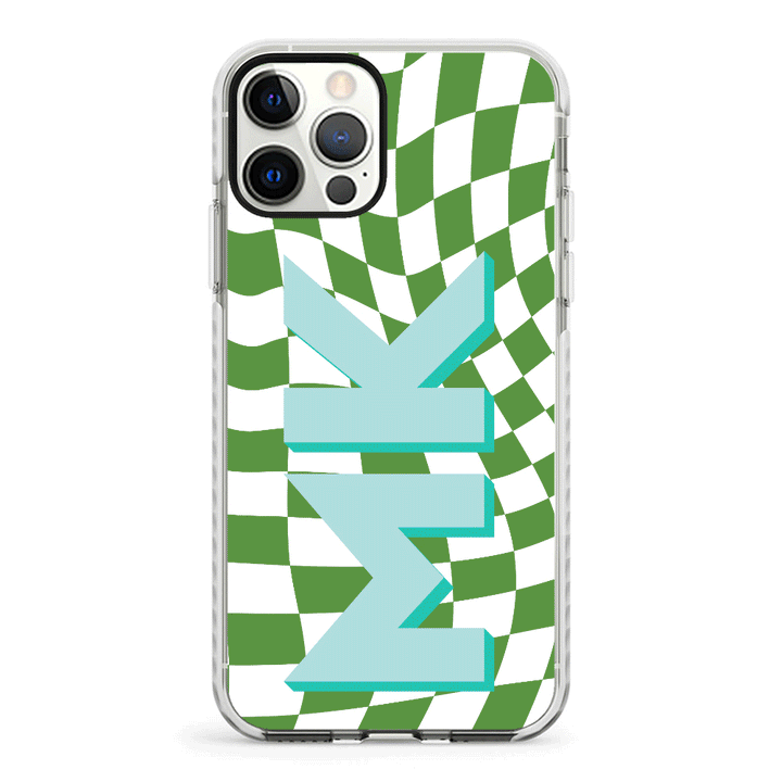 Apple iPhone 11 Pro / Impact Pro White Custom Monogram Initial Wavy Checkerboard, Phone Case - Stylizedd.com