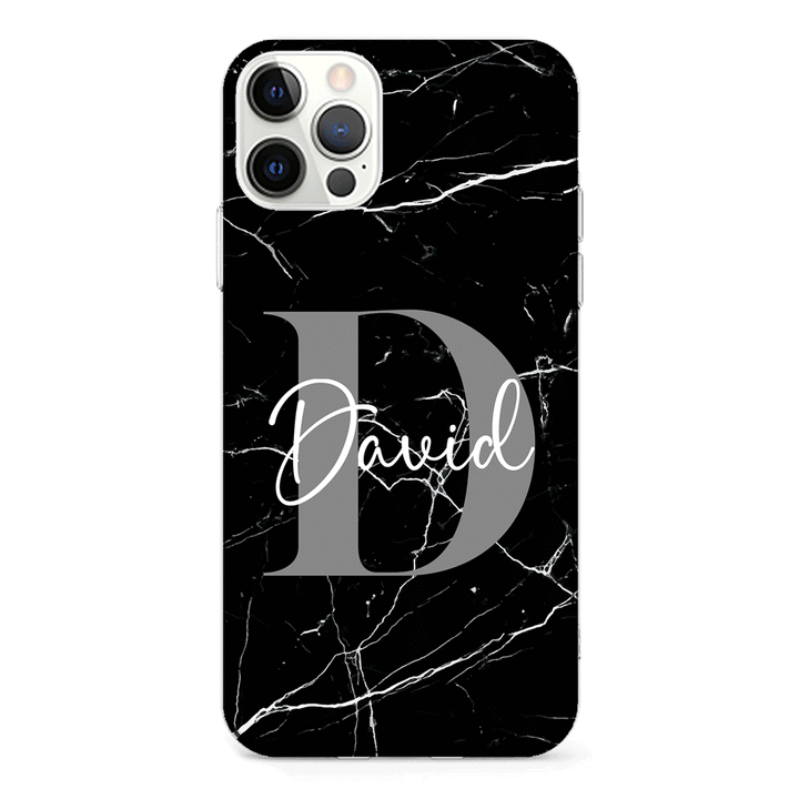 Apple iPhone 11 Pro Max / Clear Classic Personalized Text Black & White Marble Texture, Phone Case - Stylizedd.com
