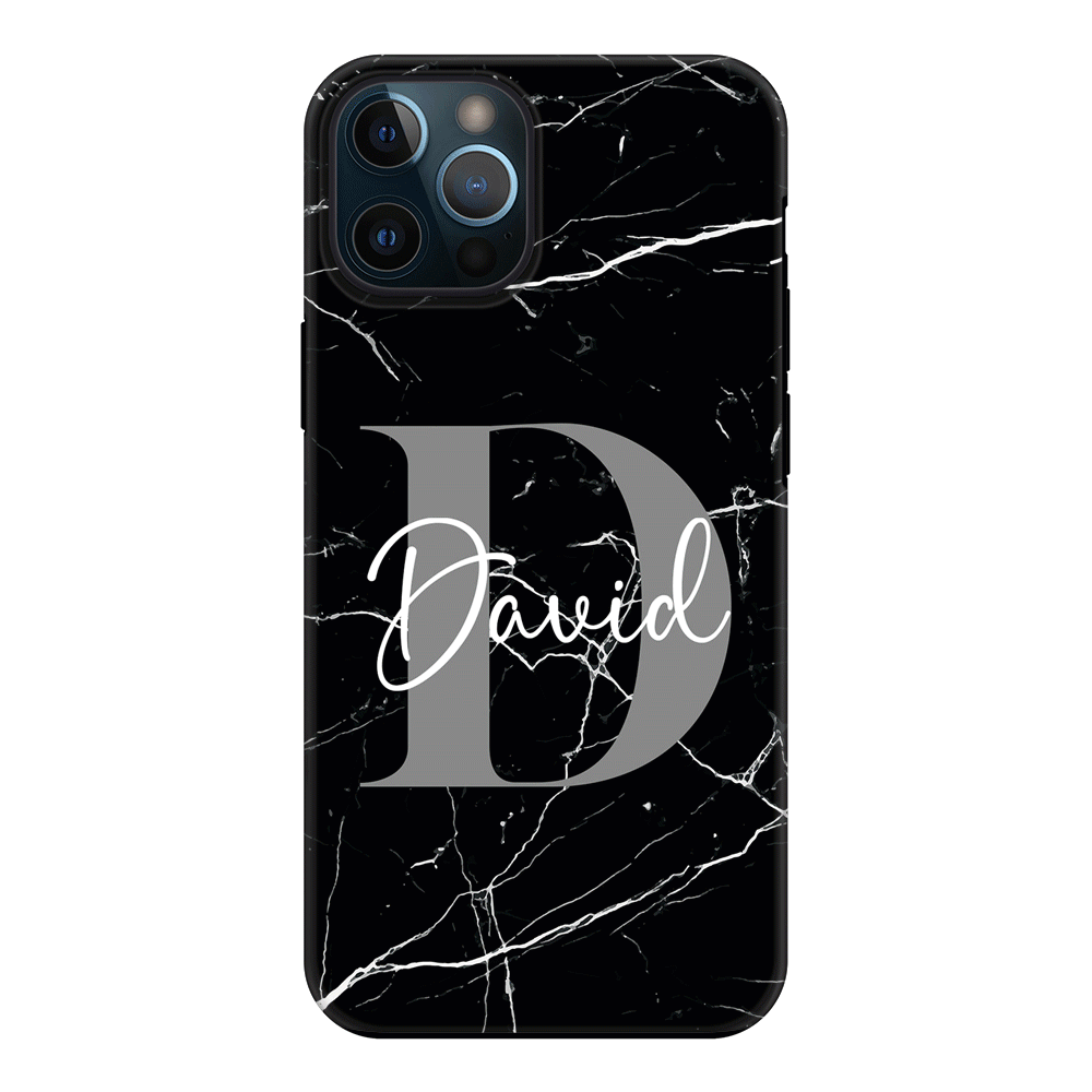 Apple iPhone 11 Pro Max / Tough Pro Personalized Text Black & White Marble Texture, Phone Case - Stylizedd.com