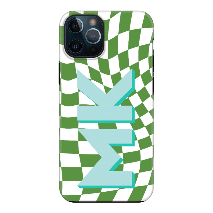Apple iPhone 11 Pro / Tough Pro Custom Monogram Initial Wavy Checkerboard, Phone Case - Stylizedd.com