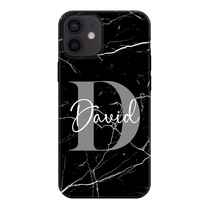 Apple iPhone 11 / Tough Pro Personalized Text Black & White Marble Texture, Phone Case - Stylizedd.com