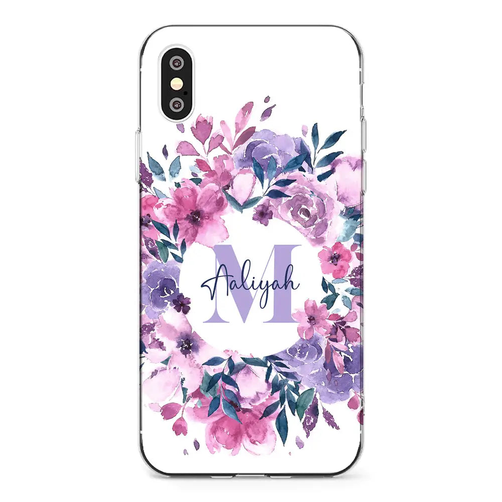 Apple iPhone X / iPhone XS / Clear Classic Custom Monogram Floral Flower Initial Name & Letter, Phone Case - Stylizedd.com