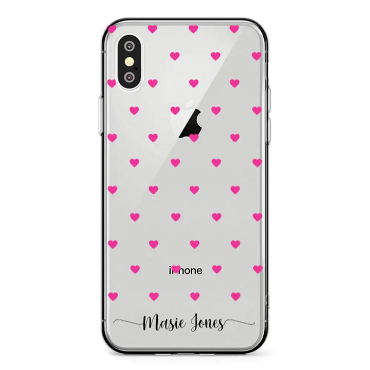 Apple iPhone X / iPhone XS / Clear Classic Heart Pattern Custom Text, My Name Phone Case - Stylizedd.com