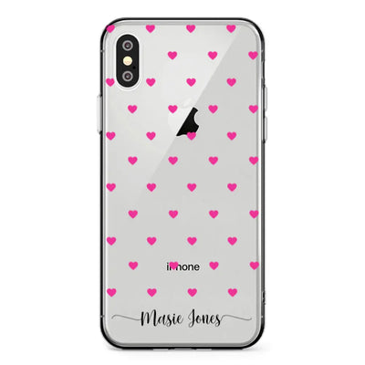 Apple iPhone X / iPhone XS / Clear Classic Phone Case Heart Pattern Custom Text, My Name Phone Case - Stylizedd.com